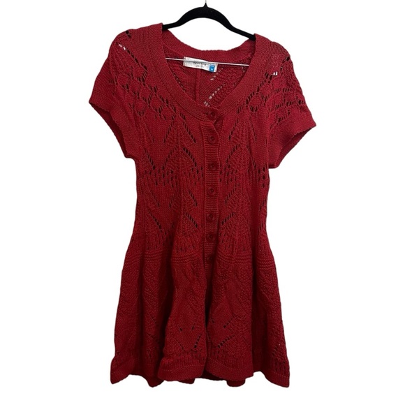Sparrow Anthropologie Red Fit & Flare Cardigan Sweater Medium Button Up Wool - Picture 1 of 7